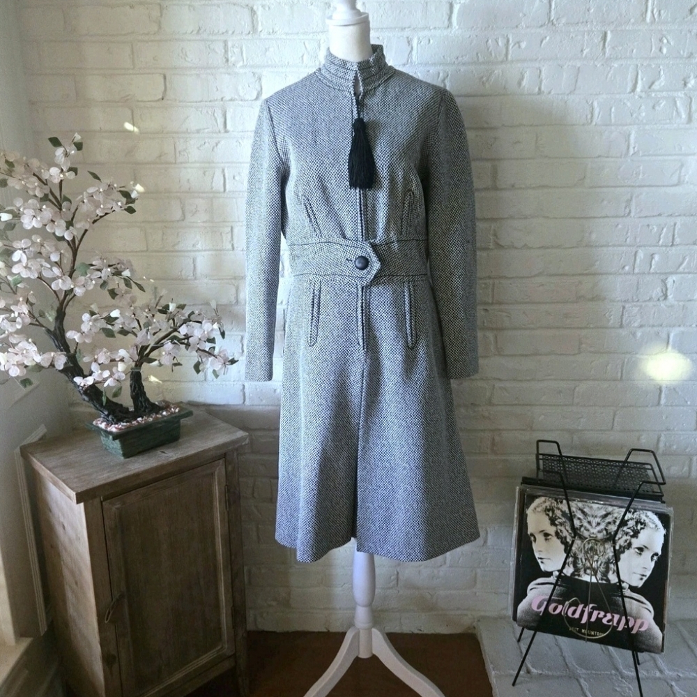 Vintage 1960s/70s Check Coat Dress, A Line, Tassel, Work, Party